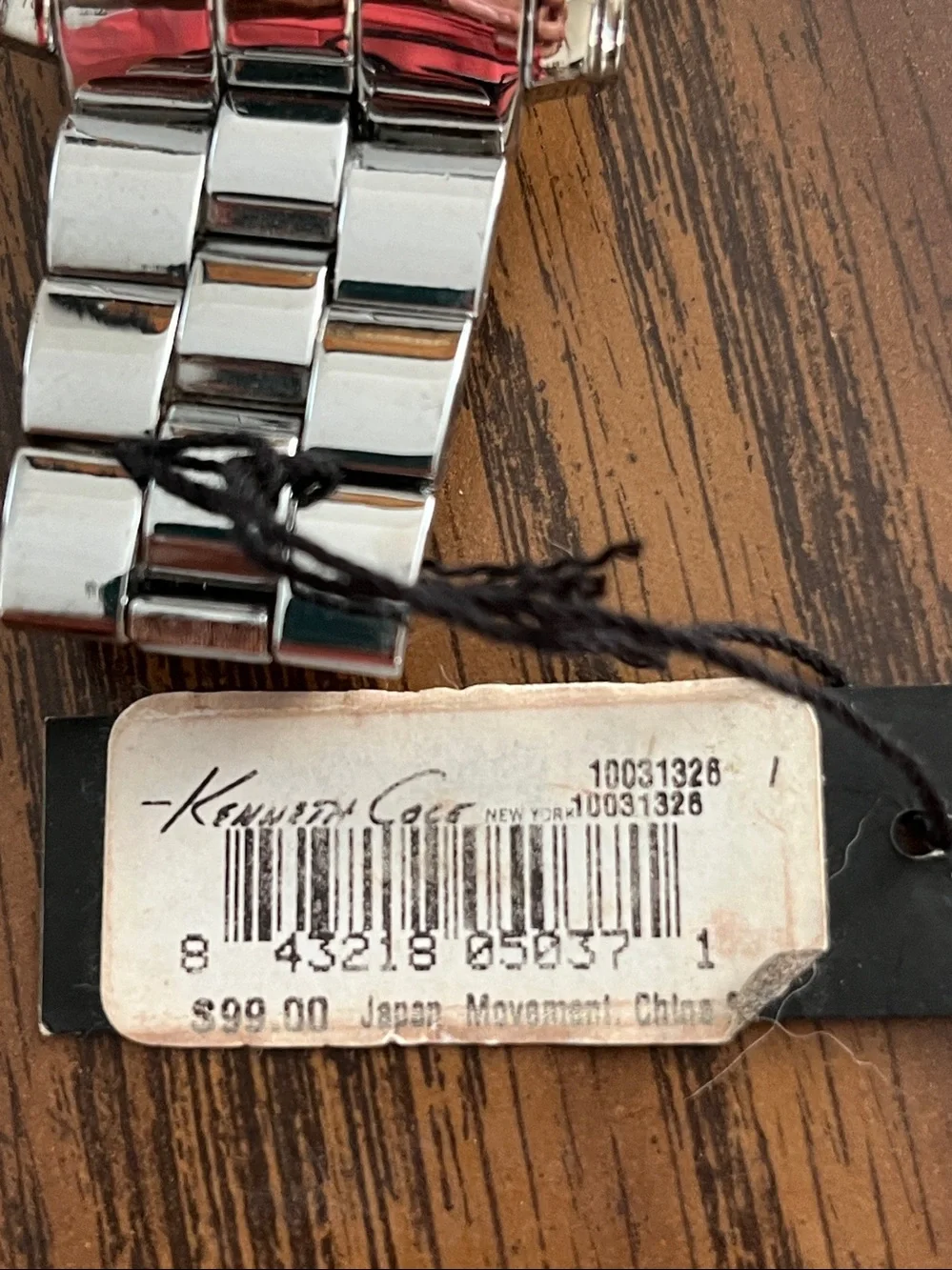 Kenneth Cole Rectangular Silver Watch with Black Face